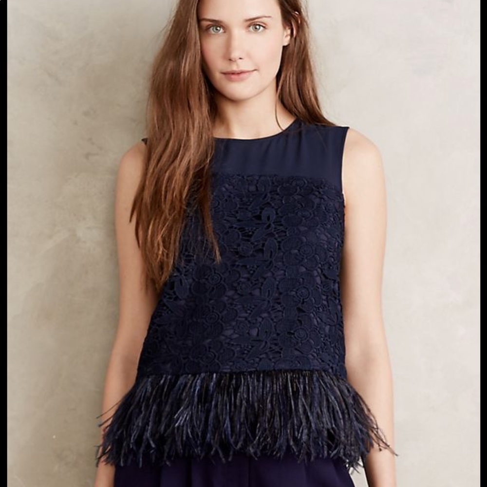 Anthropologie gremlin feathered fringe navy top lg